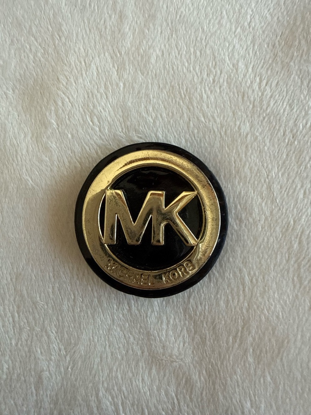 Michael Kors MK Logo Brooch Gold Tone Black Pin Badge